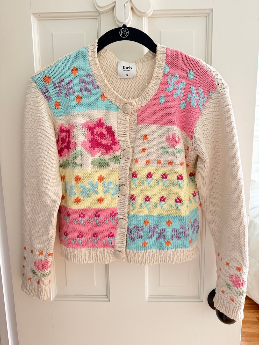 Tach Pastel Floral Knit Cardigan in Cream, Pink & Mint